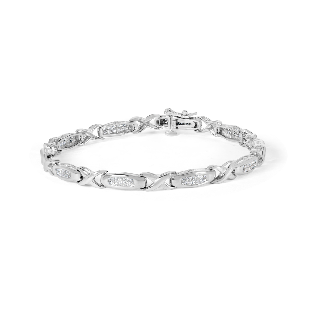 14K White Gold 1.0 Cttw Invisible-Set Princess Diamond Tennis Bracelet (H-I